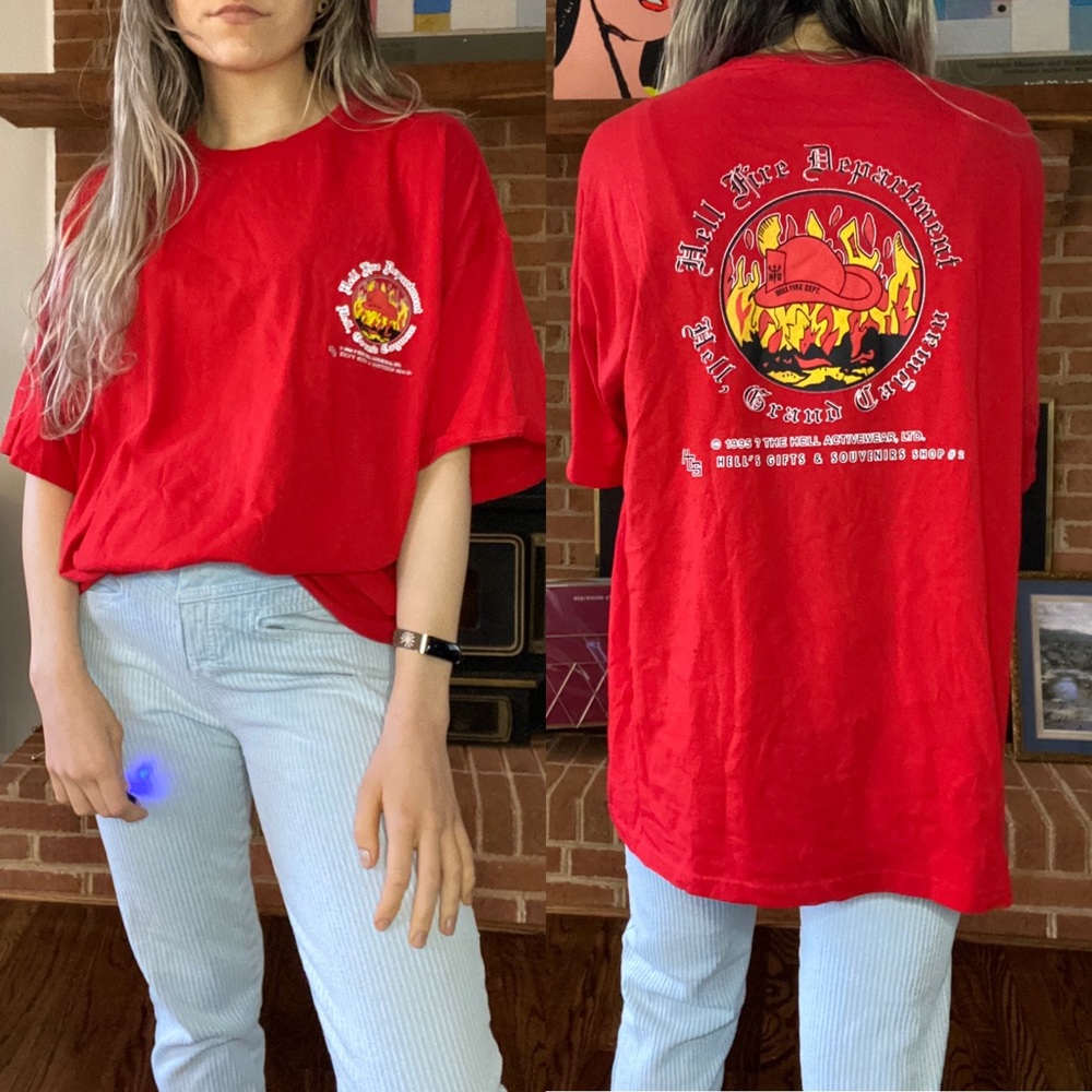 Vintage 1995 Hell Fire Department Grand Cayman Funny Oversized Unisex Tr…